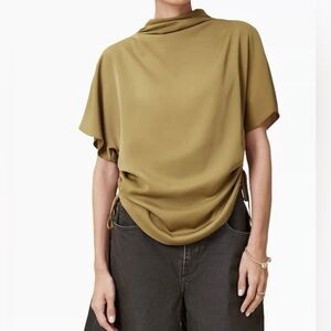AllSaints Draped Short Sleeve Blouse Side Ruched Zip Back Top 6